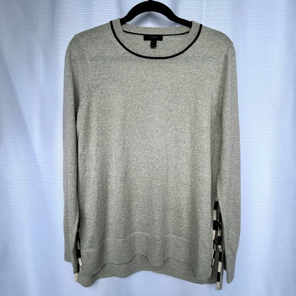 J.Crew - Gray Sweater with Black Trim, A Side Slit with Striped Strings.
